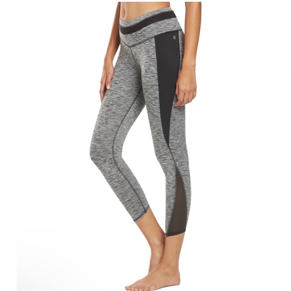 Manduka Yoga Legging Space Dye Heathered Gray Black Mesh